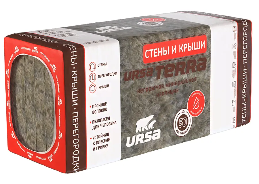 Вата минеральная Ursa Terra 50х610х1250мм 0,381м3 7,62м2 10шт/уп