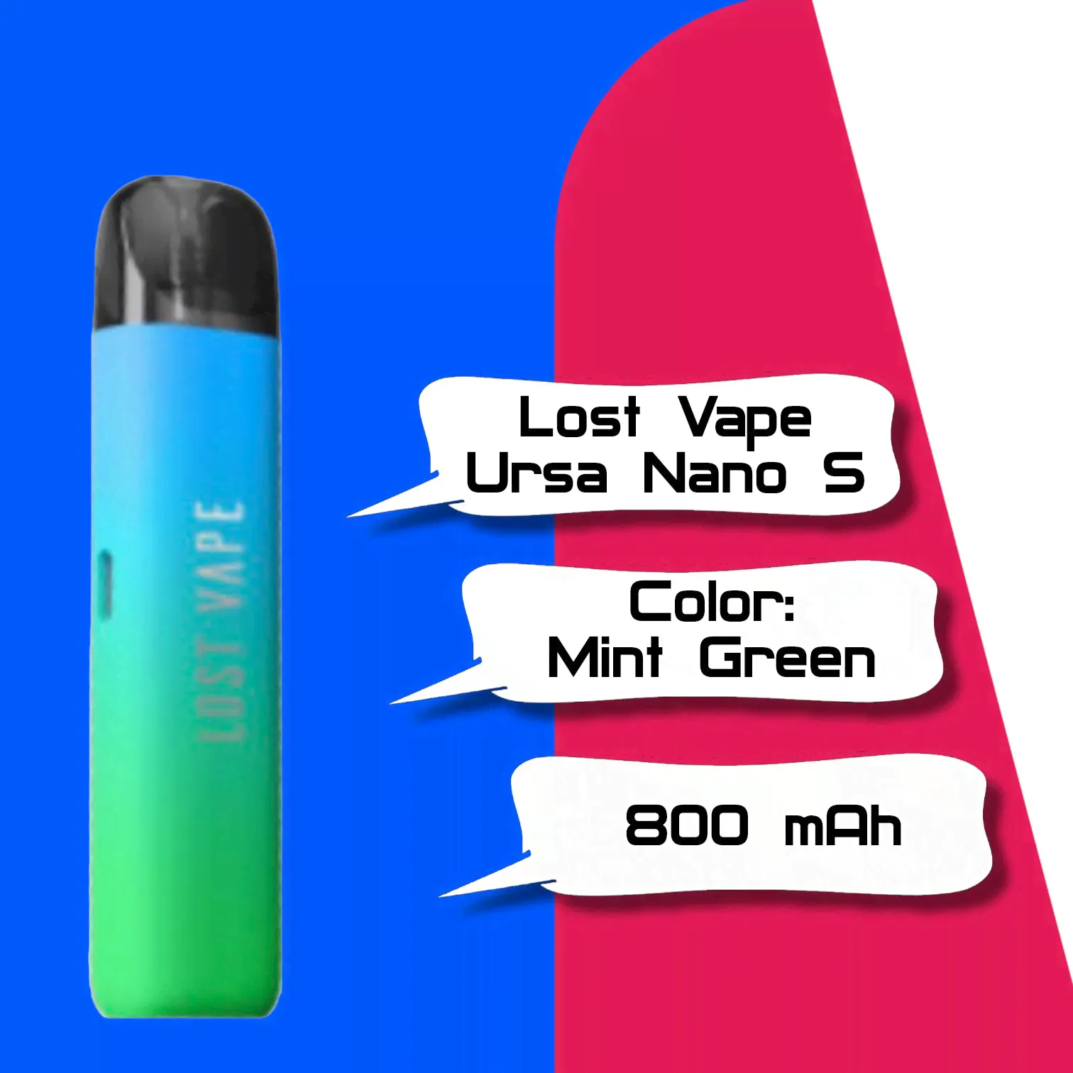Набор Lost Vape Ursa Nano S Pod Kit Baby, 800mAh, Mint Green, 1 шт., без жидкости-0